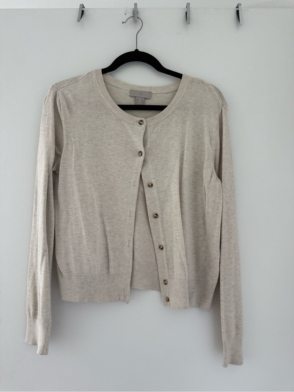 H&M Light Beige Crewneck Button-Front Cardigan